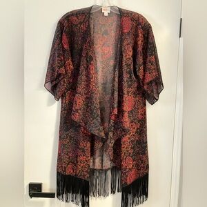 LuLaRoe Sheer Patterned Kimono with Fringe